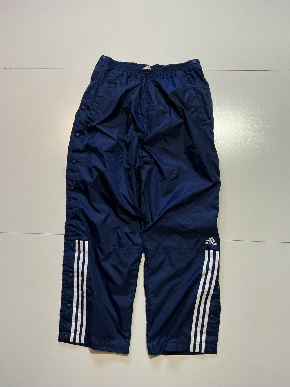 Vintage 2002 Adidas Navy Blue Tearaway Snap Button Windbreaker Track Pants